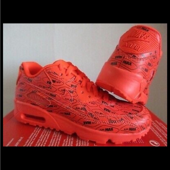 Nike Air Max 90 SE Ltr GS All Print Logo Bright Crimson size 10.5 Women - Picture 7 of 11